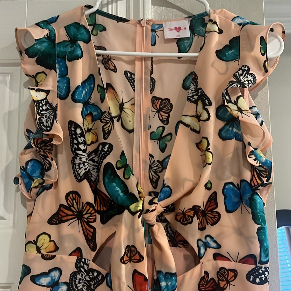 Buddy Love Peach Mini Dress with Multicolor Butterfly Print - Picture 2 of 4